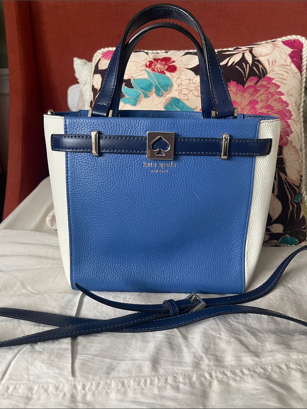 kate spade Blue, White & Navy Leather Crossbody Satchel